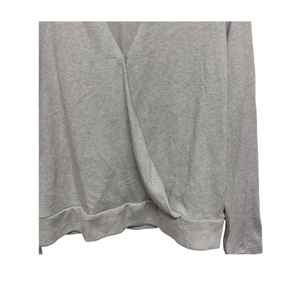 Banana Republic Womens Silver Sparkle Knit Wrap Front Long Sleeve Top Size L - Picture 2 of 9